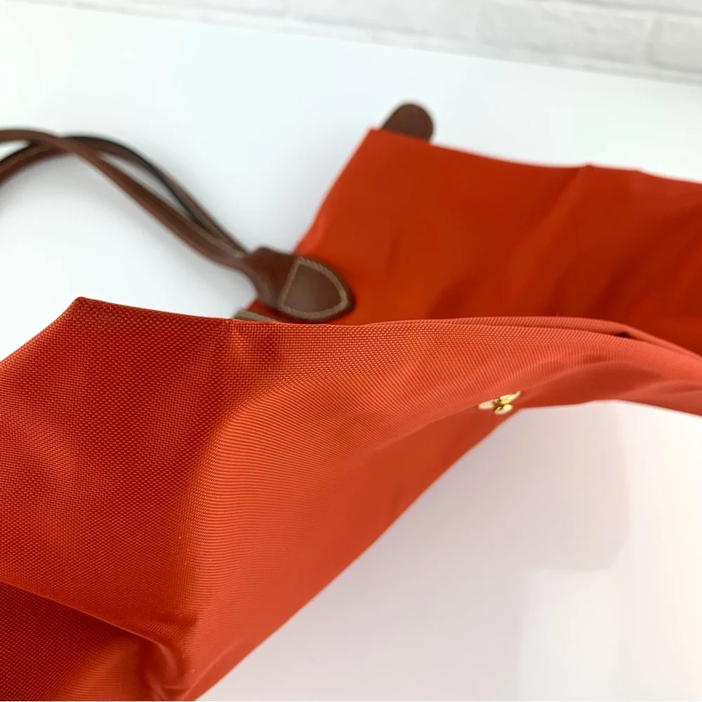 Longchamp Orange Nylon & Brown Leather Tote - Picture 6 of 16